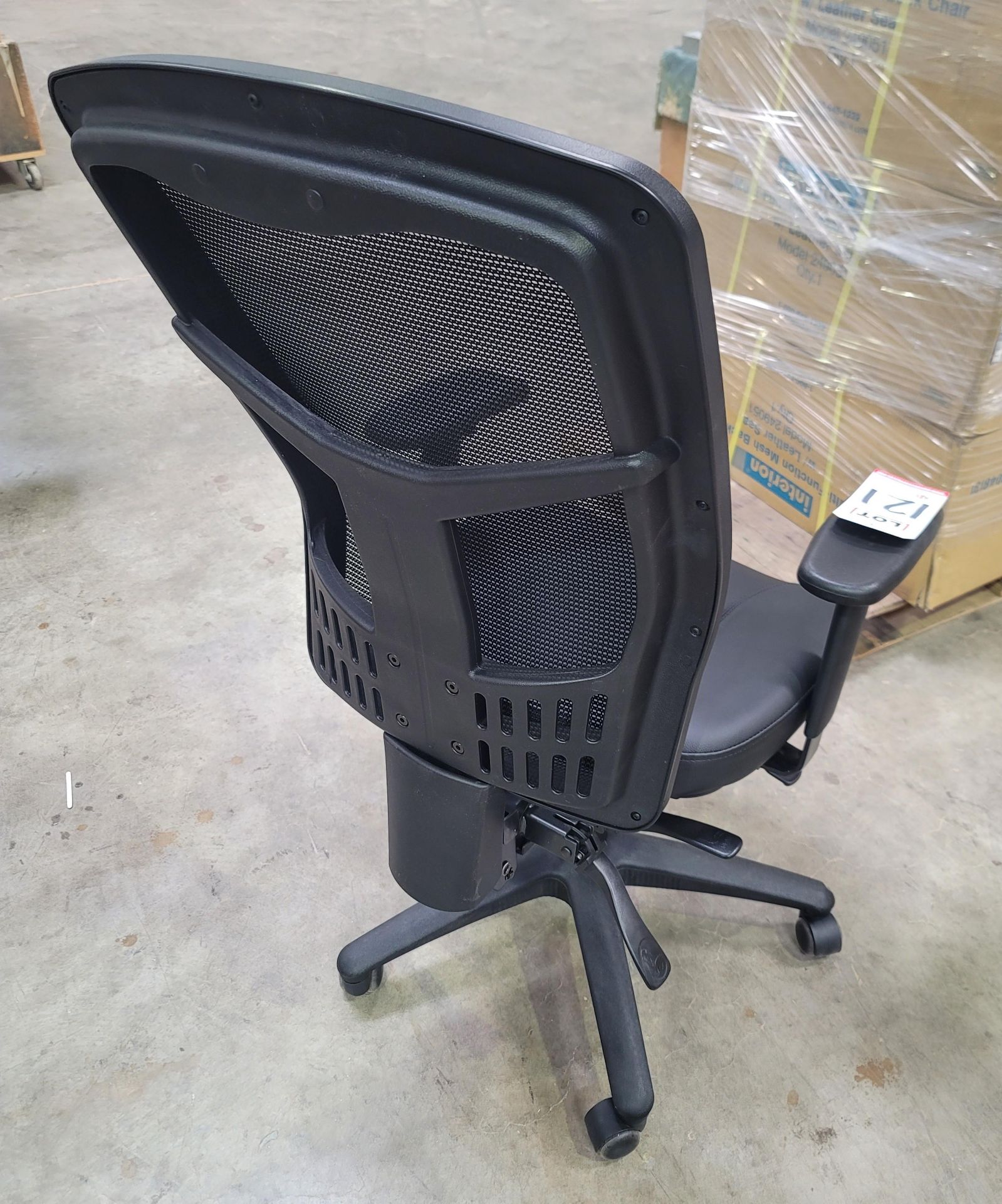 INTERION MULTI-FUNCTION MESH & LEATHER HIGHBACK TASK CHAIR, ASSEMBLED, MODEL 249051 - Image 2 of 2