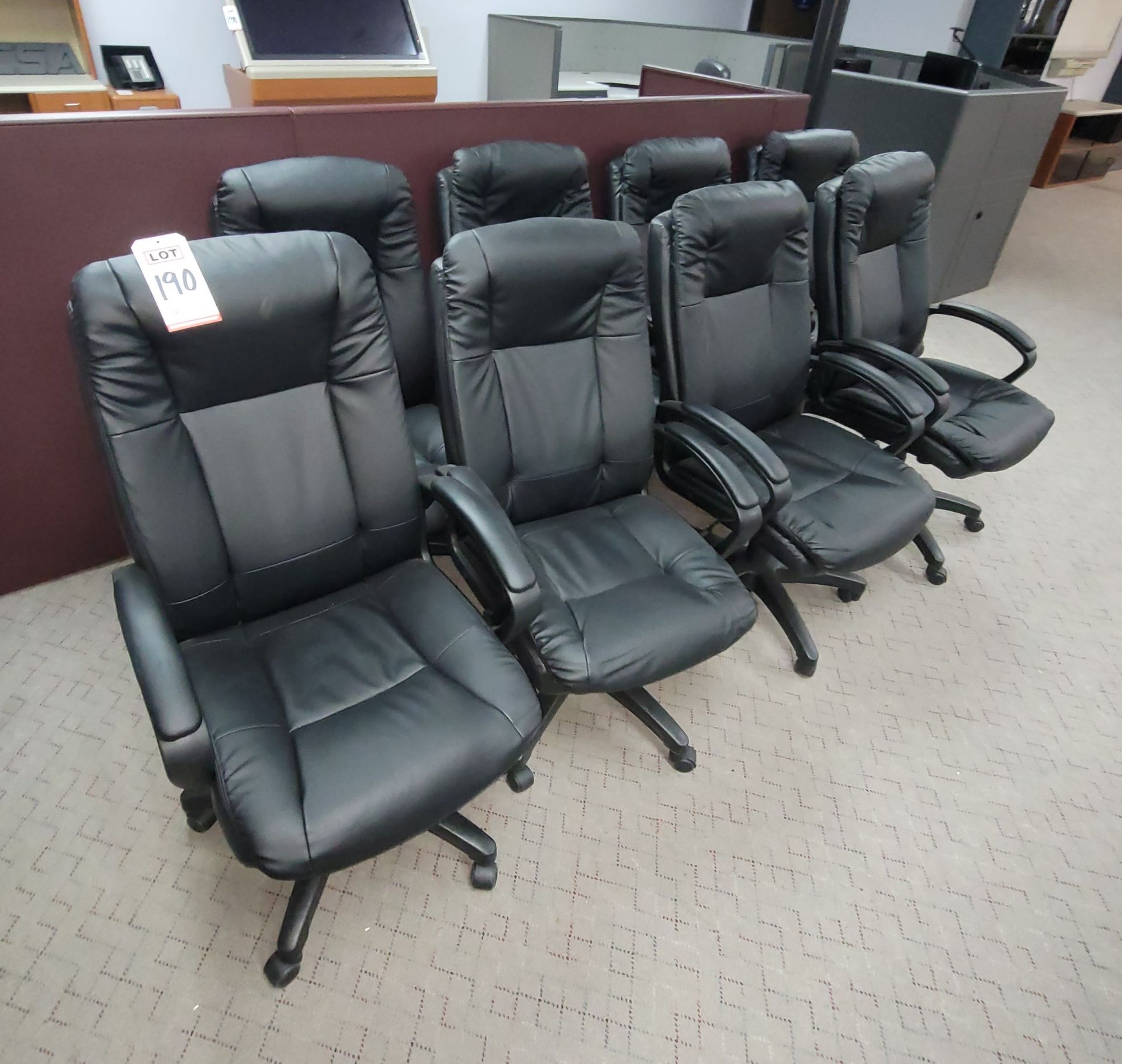 LOT - (8) PLUSH LEATHER HIGH BACK CONFERENCE ROOM CHAIRS W/ PNEUMATIC SEAT ADJUSTMENT