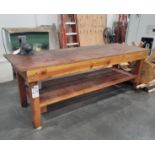 WOOD PLANK WORKBENCH W/ 8' X 33" X 3/4" PLYWOOD TOP, 33" TOP HT, VISE NOT INCLUDED