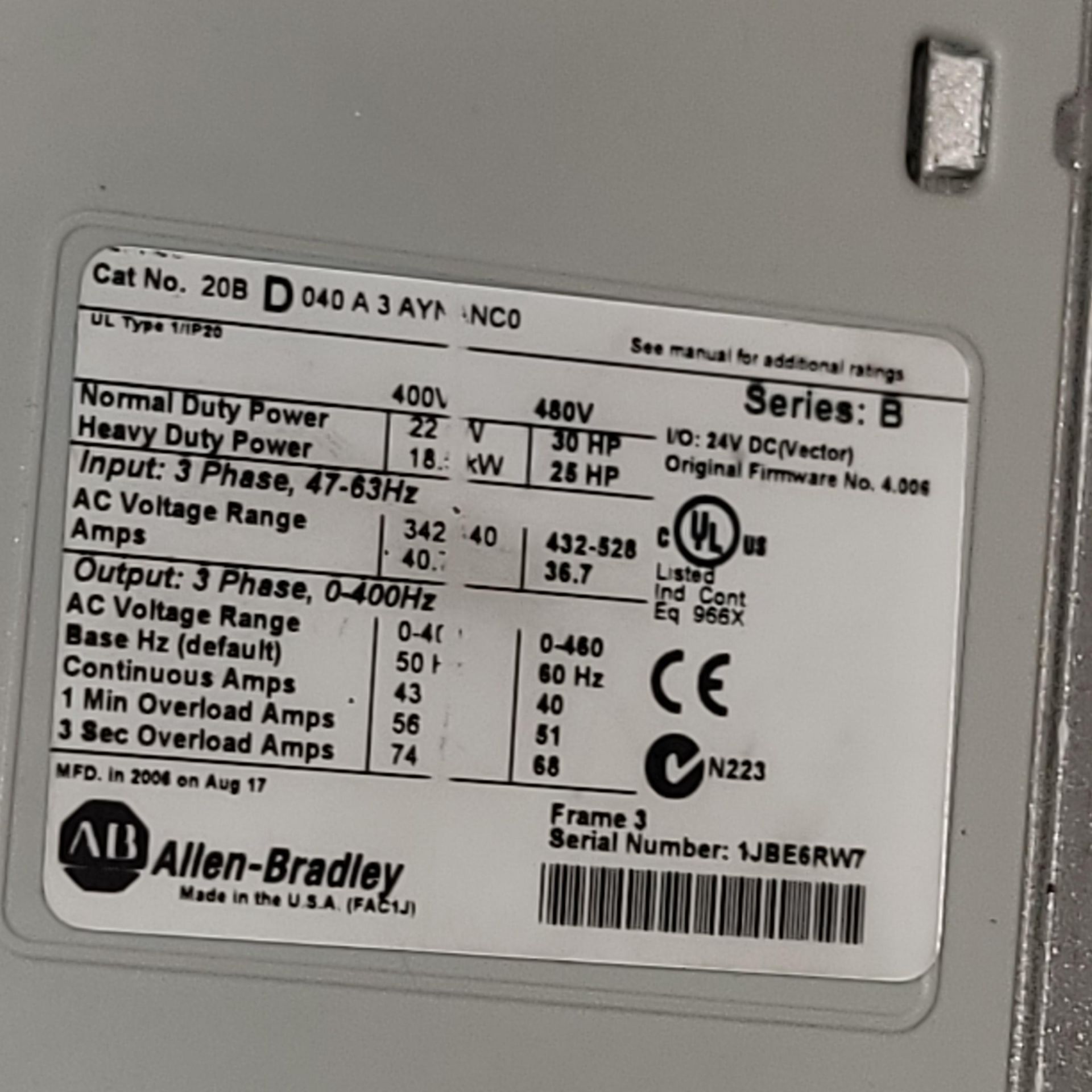 LOT - STERLING 30 HP ELECTRIC MOTOR, MODEL EB0304FFA, 1760 RPM, 208-230/460V, 3-PHASE, WITH VFD - Image 4 of 6