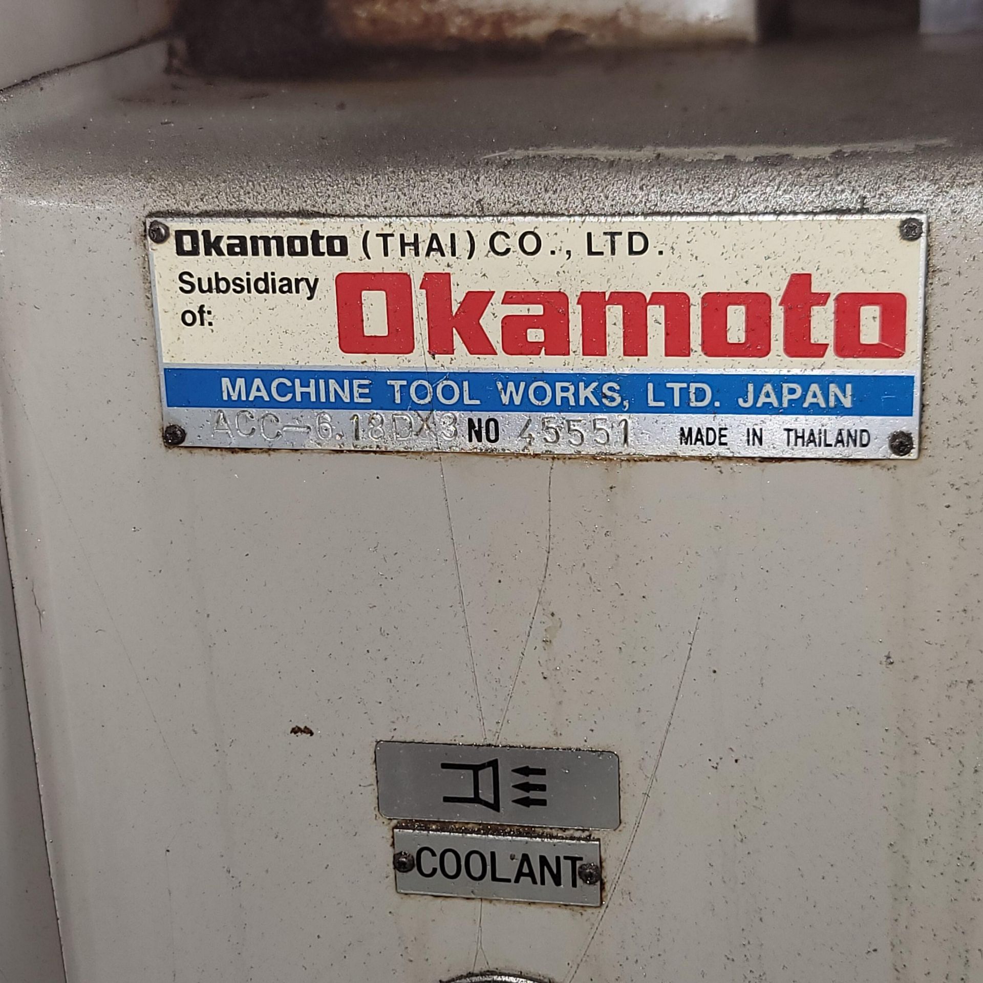 2000 OKAMOTO GRIND-X SURFACE GRINDER, MODEL ACC-618DX3, 6" X 18" MAGNETIC CHUCK, S/N 45551 - Bild 8 aus 8