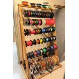 LOT - WIRE RACK W/ CONTENTS OF APPROX. (100) SPOOLS OF ELECTRONIC WIRE