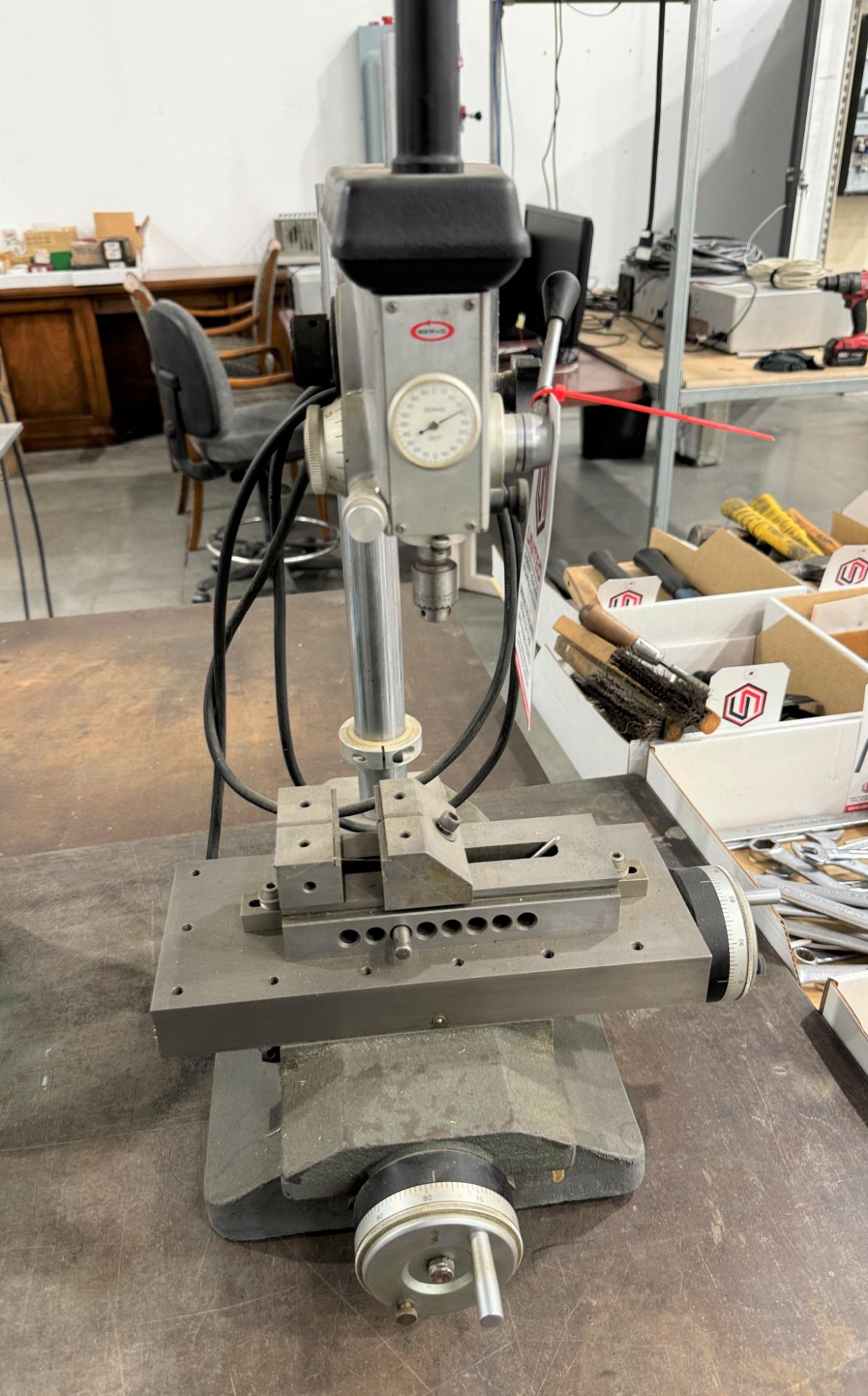 SERVO PRECISION DRILL PRESS, MODEL 7220, 9-3/8" THROAT, W/ MACHINIST'S PRECISION 3" VISE - Image 2 of 2