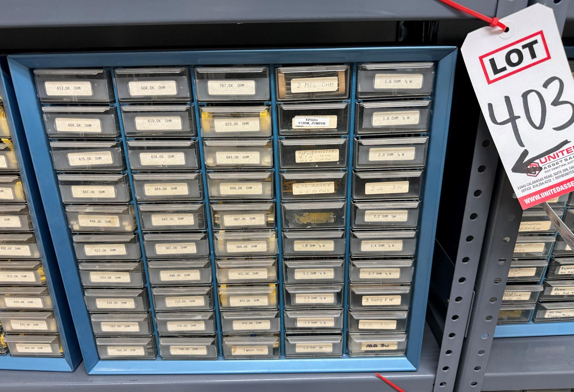 LOT - INDEXED ELECTRONIC RESISTORS IN 50-DRAWER CABINET