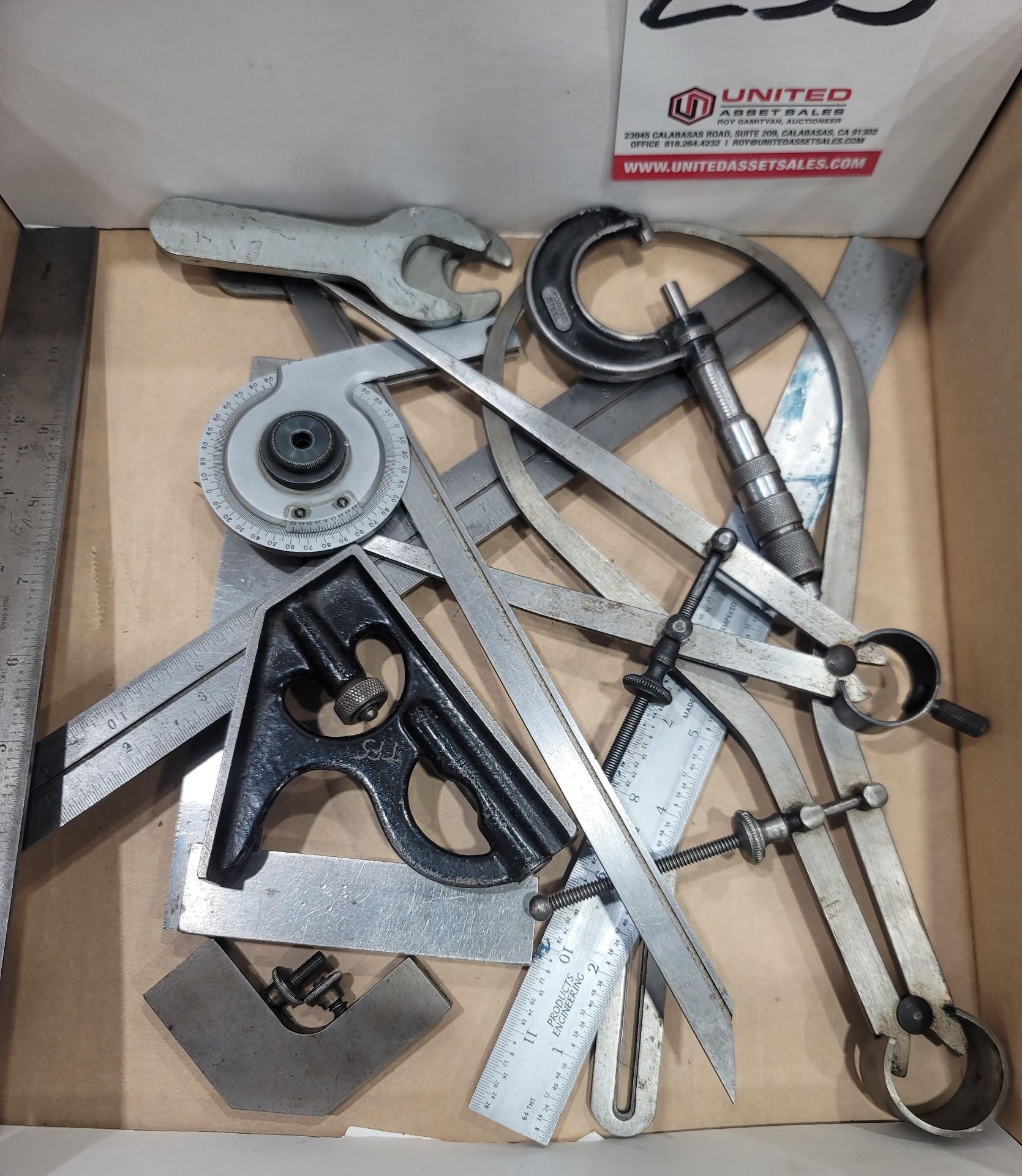 LOT - COMBINATION SQUARE, DIVIDERS, STEEL RULES, PROTRACTOR