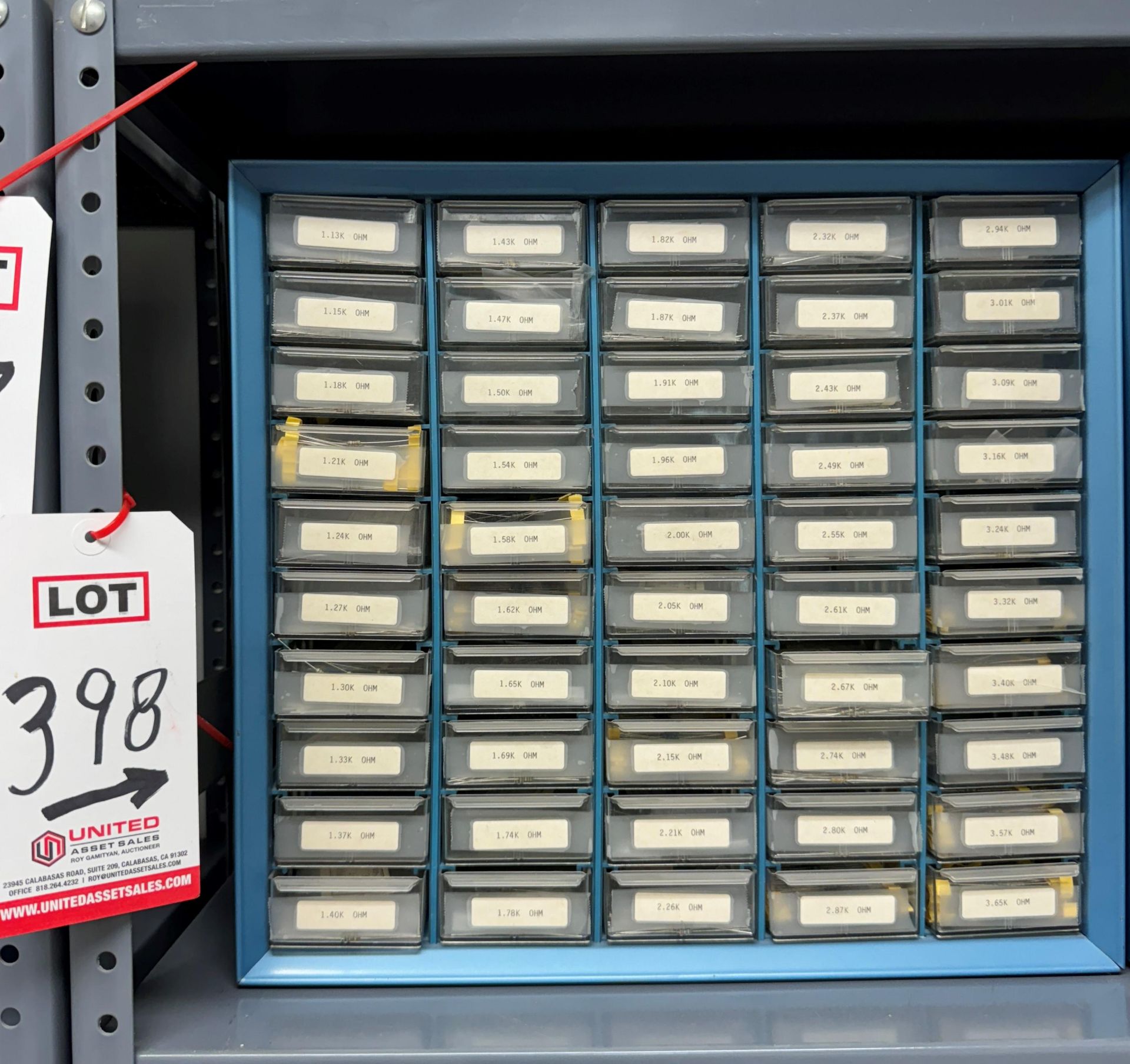 LOT - INDEXED ELECTRONIC RESISTORS IN 50-DRAWER CABINET