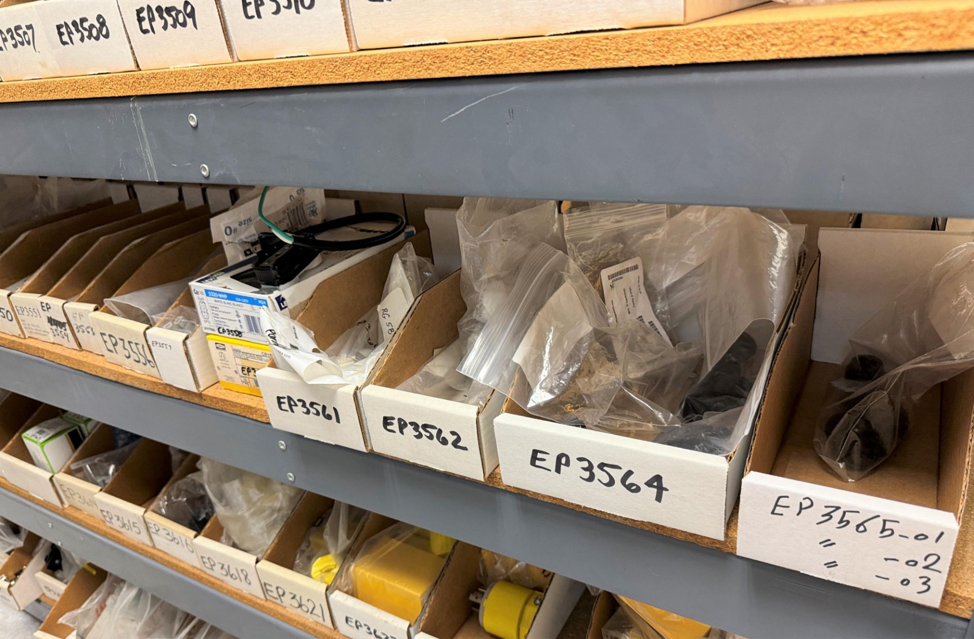 LOT - CONTENTS ONLY OF (1) SHELF, TO INCLUDE: CONNECTORS, COAXIAL CONNECTORS, PIN PLUGS, ETC.