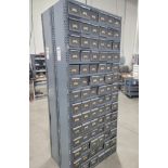 84-DRAWER PARTS CABINET, 3' X 12" X 85", W/ CONTENTS OF SCREWS, NUTS, ETC.