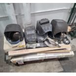 LOT - WELDING ROD (VARIOUS SIZES & MATERIAL), WELDING HELMETS, REGULATOR AND EXTENSION WATER HOSE