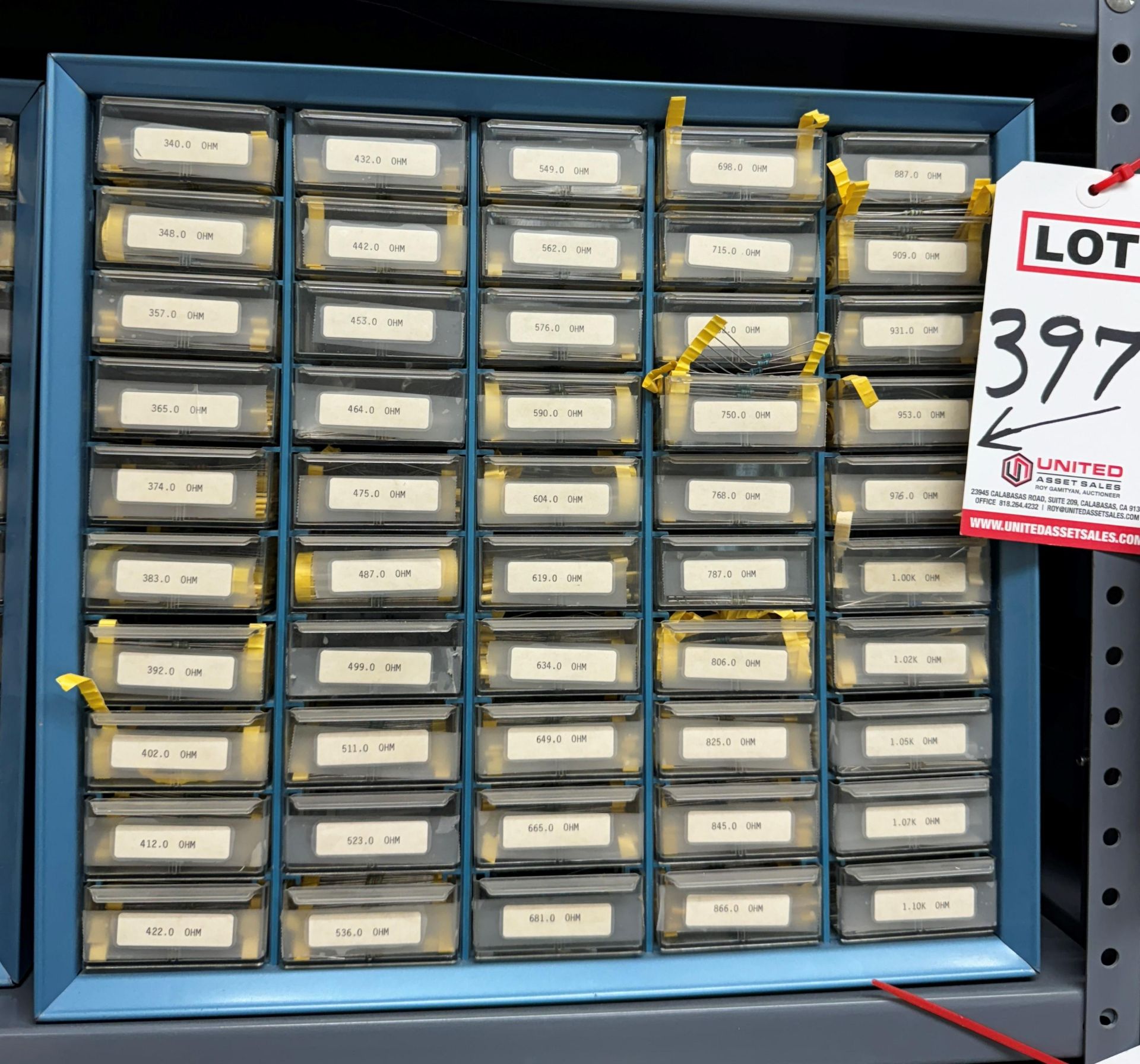 LOT - INDEXED ELECTRONIC RESISTORS IN 50-DRAWER CABINET