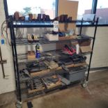 ULINE PORTABLE WIRE CART, ON CASTERS, W/ CONTENTS OF SHOE PARTS