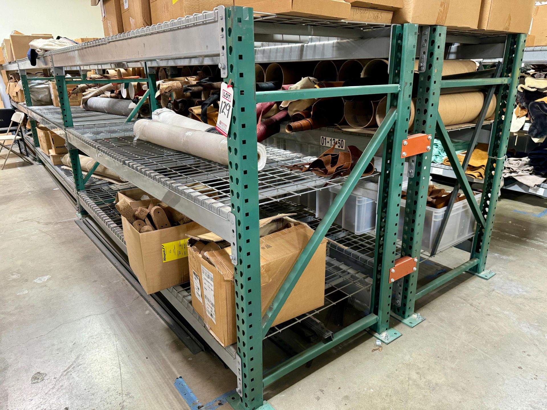 LOT - (6) SECTIONS OF PALLET RACKING W/ WIRE DECKING, 30' LENGTH, CONTENTS NOT INCLUDED, (DELAYED