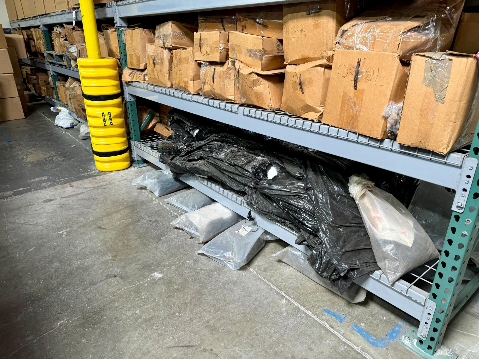 LOT - CONTENTS ONLY OF (3) SECTIONS OF PALLET RACKS, TO INCLUDE: BOXED STEEL SHANKS