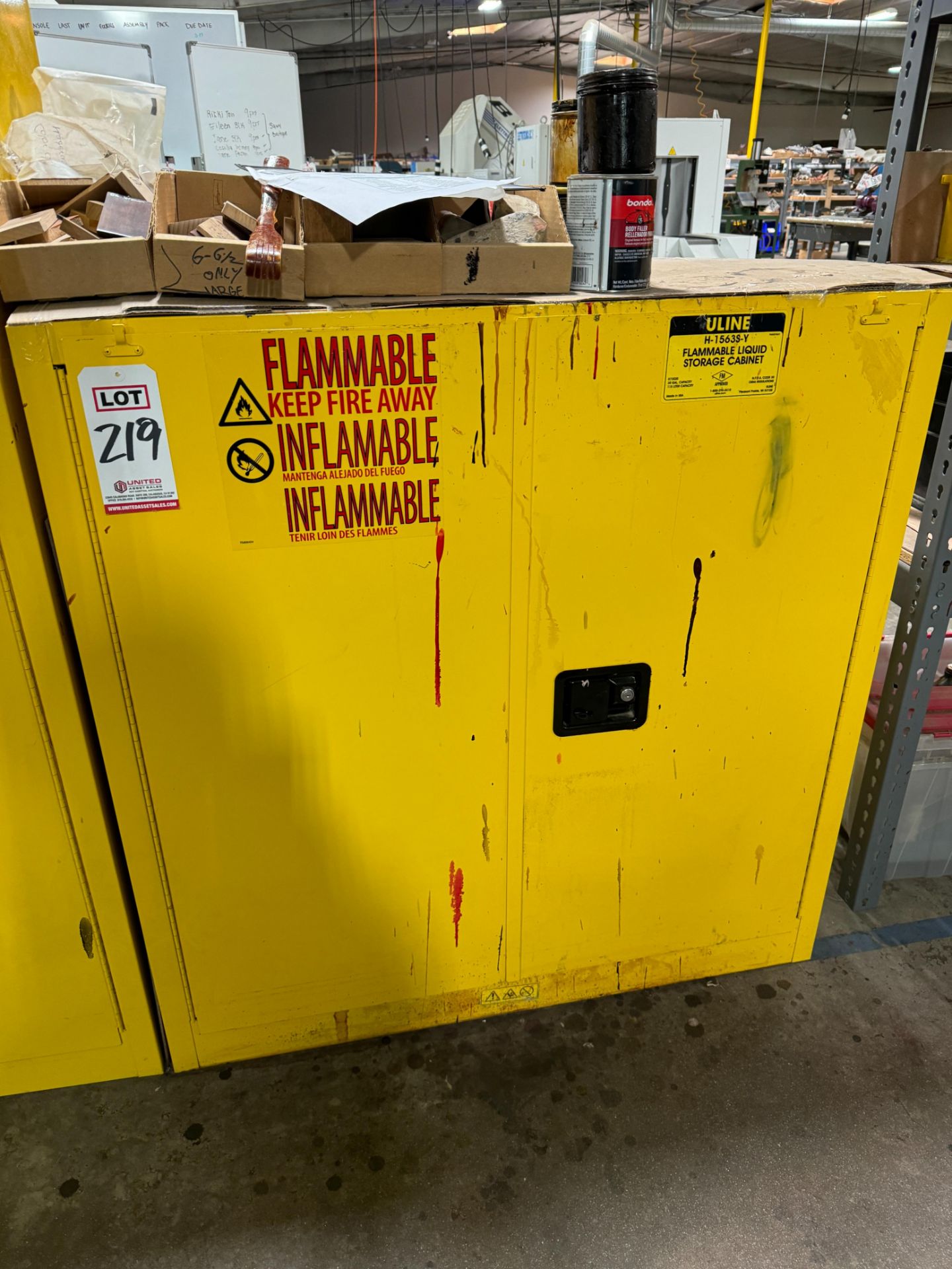 ULINE YELLOW FLAMMABLE LIQUID STORAGE CABINET, MODEL H-1563S-Y