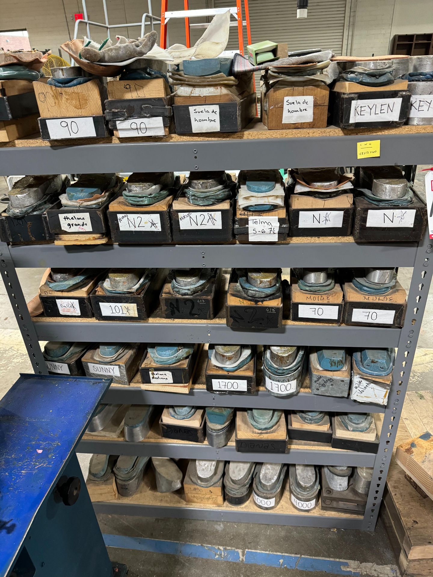 LOT - ULINE SHELVING UNIT, W/ CONTENTS OF OUTSOLE PRESS DIES - Image 2 of 3