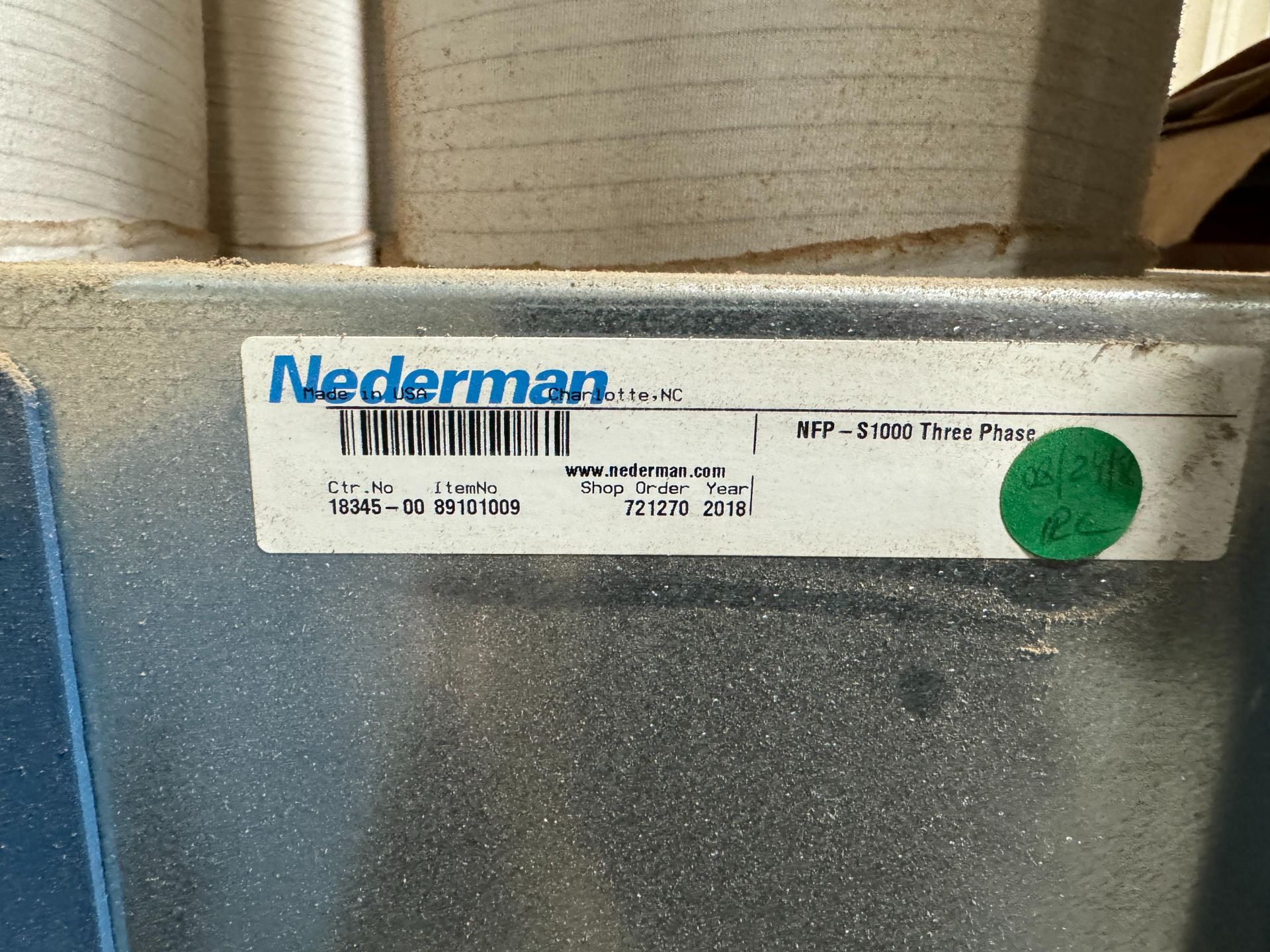 2018 NEDERMAN NFP-S1000 BAG FILTER DUST COLLECTOR, CTR. NO. 18345-00, ITEM NO. 89101009, 10 HP, 3- - Image 5 of 7