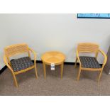 LOT - SMALL ROUND END TABLE AND (2) CHAIRS