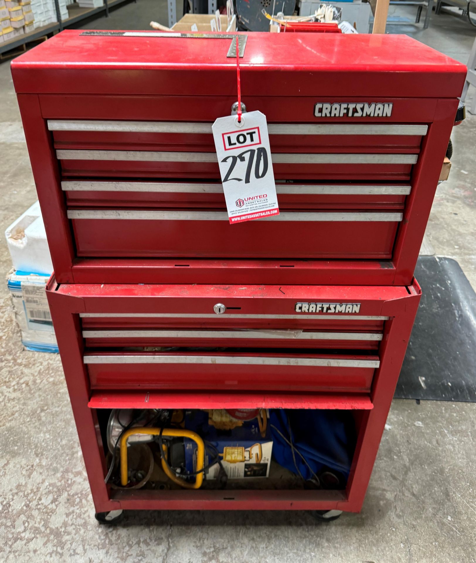 CRAFTSMAN TOP & BOTTOM TOOL BOX, W/ CONTENTS