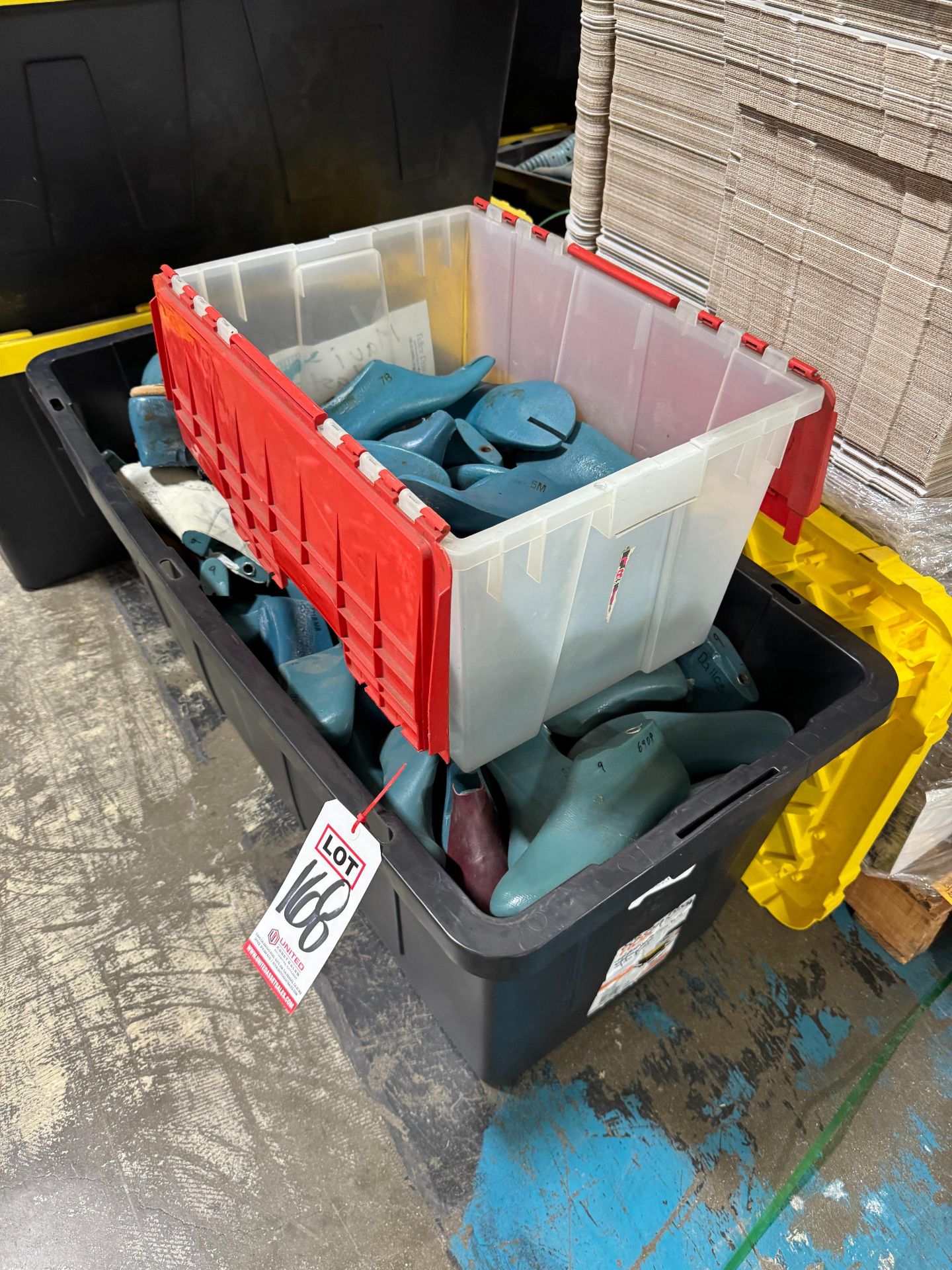 LOT - (41) PLASTIC TOTES W/ CONTENTS OF PLASTIC LASTS AND (15) EMPTY PLASTIC TOTES W/ LIDS - Image 3 of 7