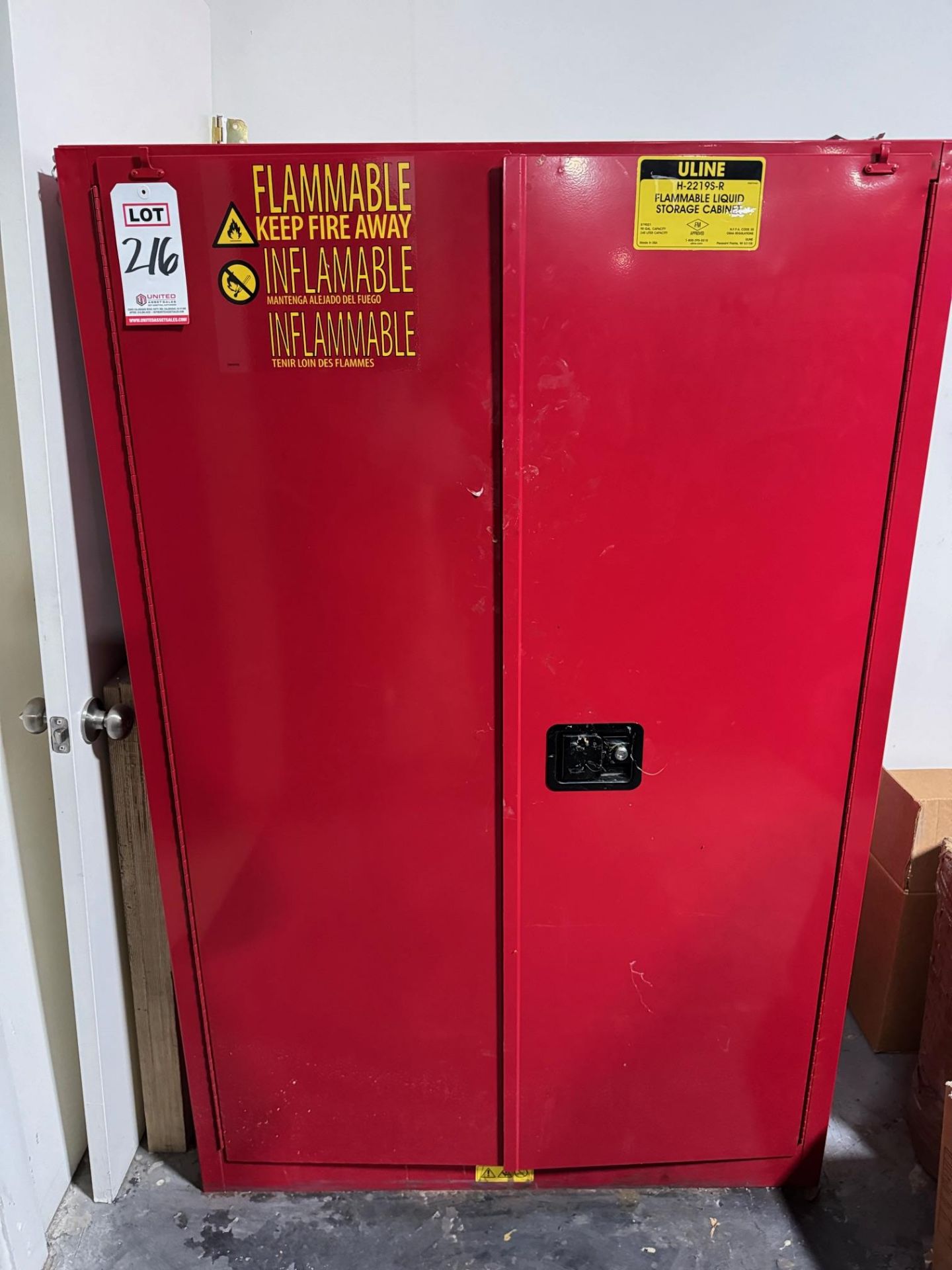 ULINE RED FLAMMABLE LIQUID STORAGE CABINET, MODEL H-2219S-R