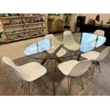 LOT - GLASS TABLE, W/ (6) CHAIRS