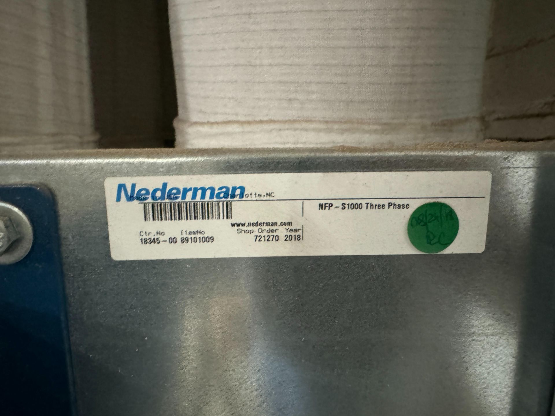 2018 NEDERMAN NFP-S1000 BAG FILTER DUST COLLECTOR, CTR. NO. 18345-00, ITEM NO. 89101009, 10 HP, 3- - Image 3 of 6
