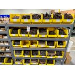 LOT - CONTENTS ONLY OF (1) SECTION OF SHELVING, TO INCLUDE: YELLOW BINS W/ STEEL SHANKS
