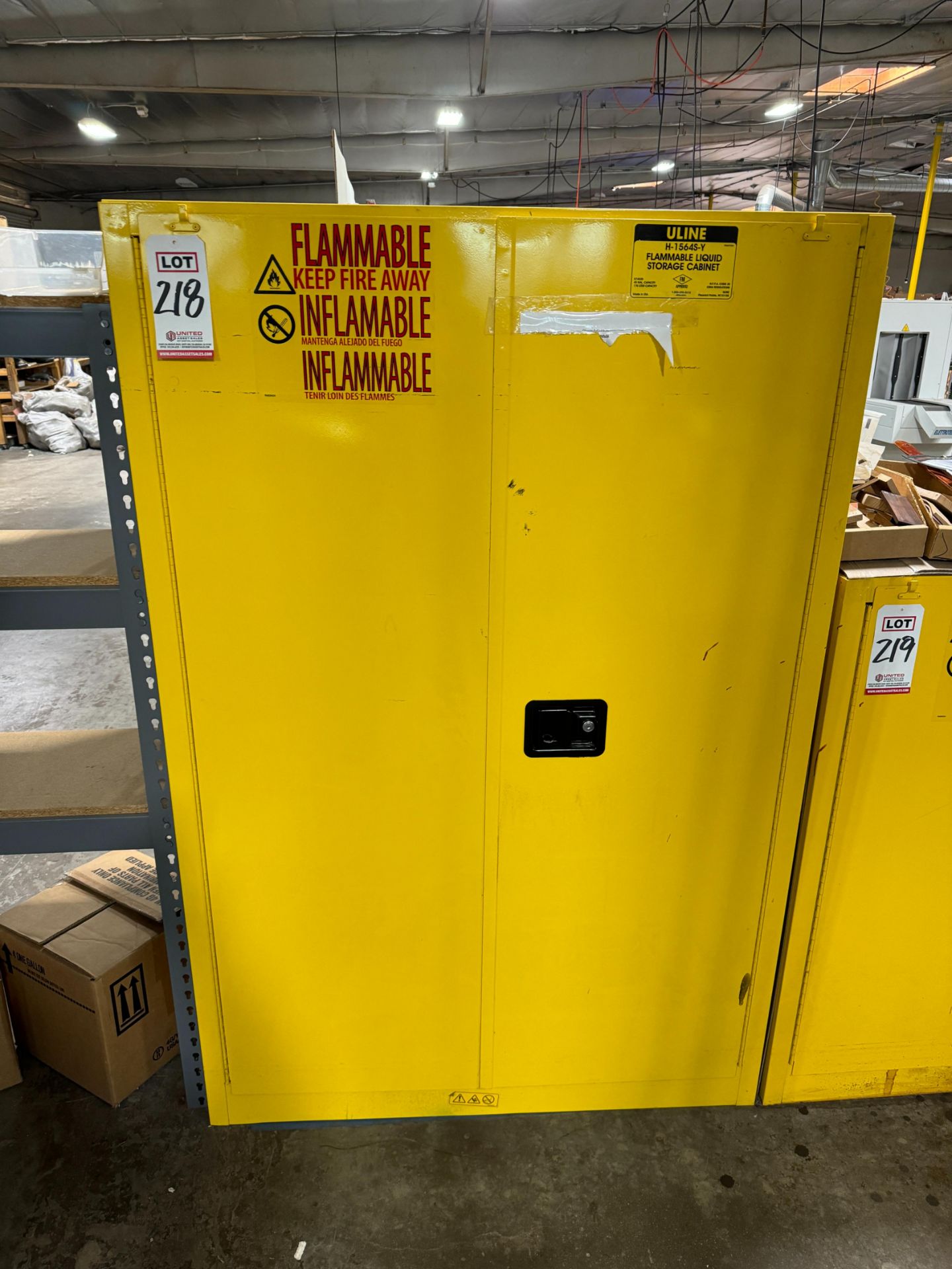 ULINE YELLOW FLAMMABLE LIQUID STORAGE CABINET, MODEL H-1564S-Y