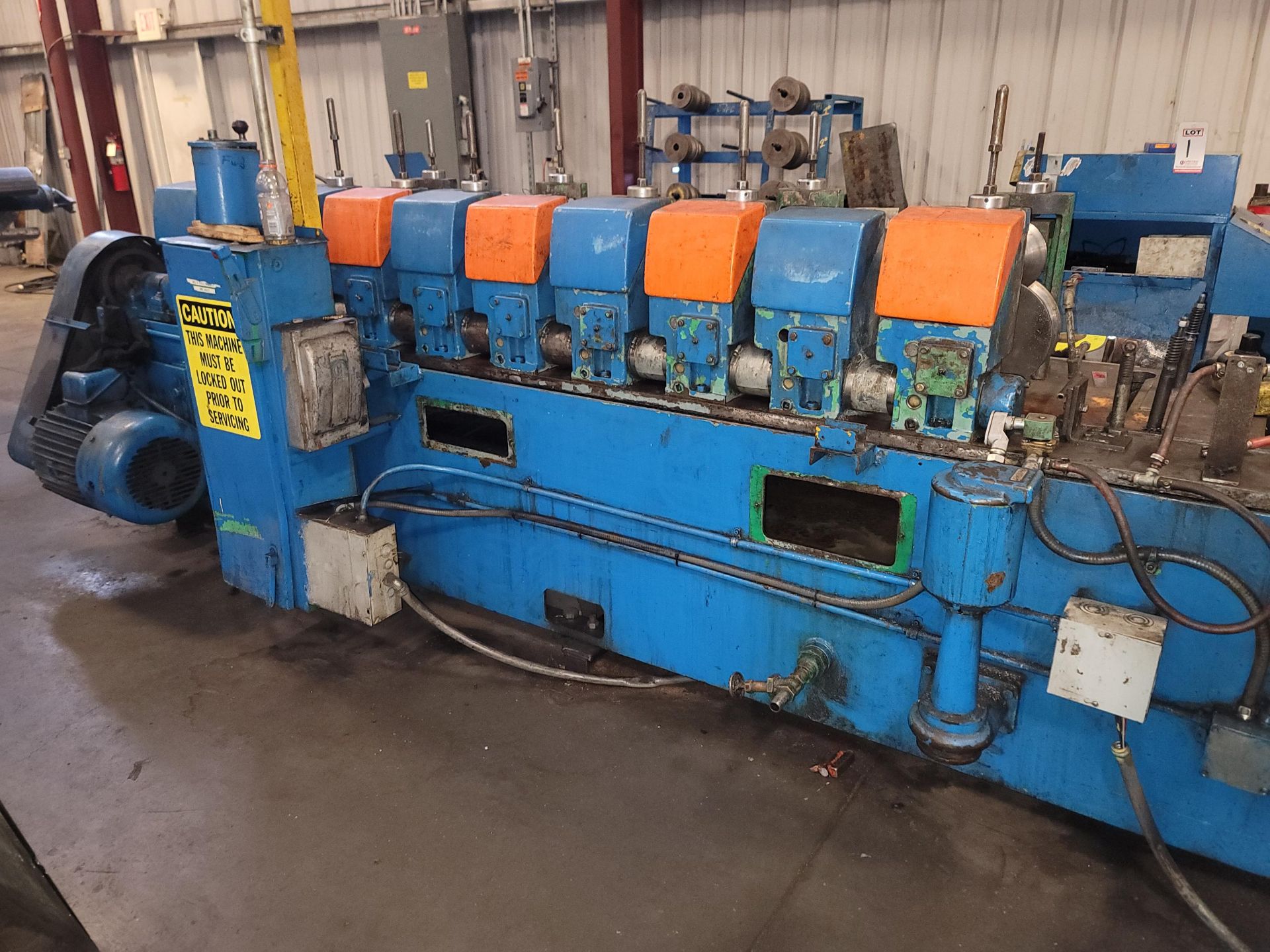 YODER ACCESSORY ROLL FORMING LINE, INLINE CUTOFF, DOUBLE END UNCOILER, 10 STAND, CUTOFF TOOLED FOR - Image 2 of 33