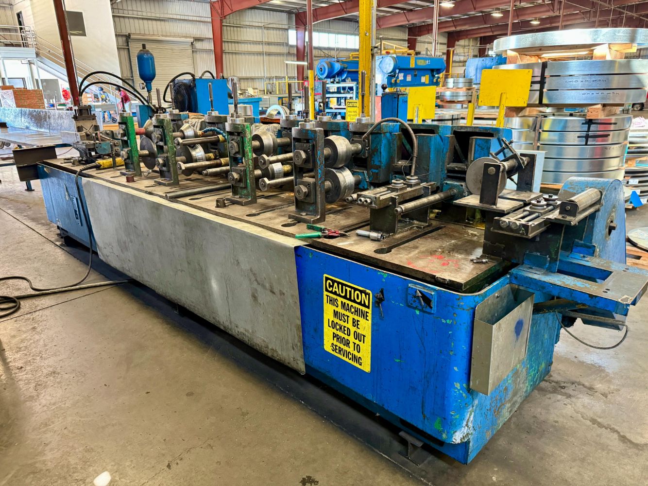 YODER ACCESSORY ROLL FORMING LINE, WEAN MANDREL RECOILER, PRESS BRAKES, FLANGE PRESSES, FORKLIFTS TO 11,000 LB CAPACITY, CANTILEVER RACKING