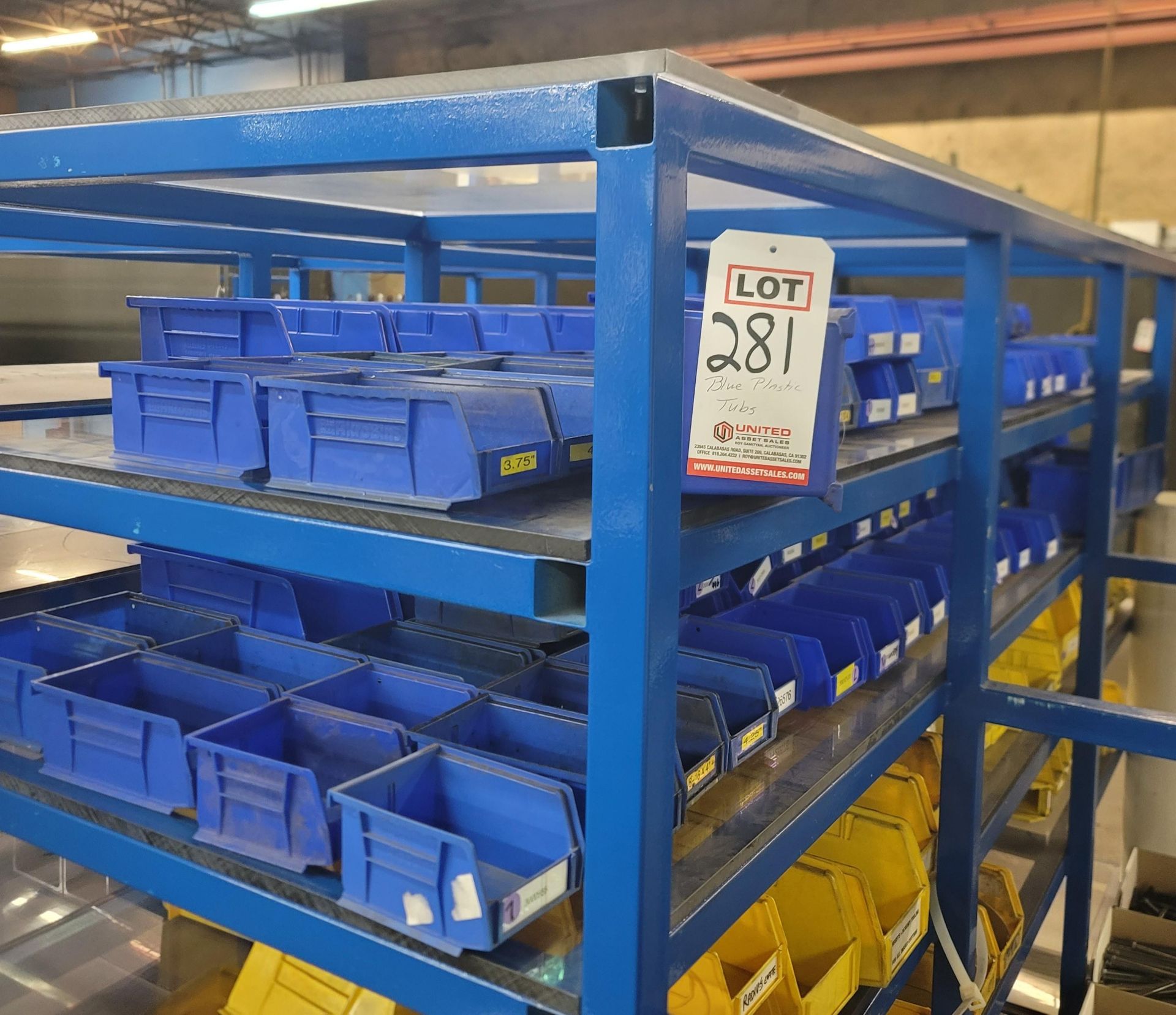 LOT - BLUE PLASTIC STORAGE BINS, STACKABLE