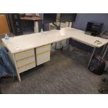 OFFICE DESK, L-SHAPED, 7'6" X 5', CONTENTS NOT INCLUDED