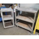 LOT - (2) ALUMINUM CARTS W/ WOOD SHELVES: (1) 3' X 30" X 40" HT AND (1) 20" X 20" X 38" HT