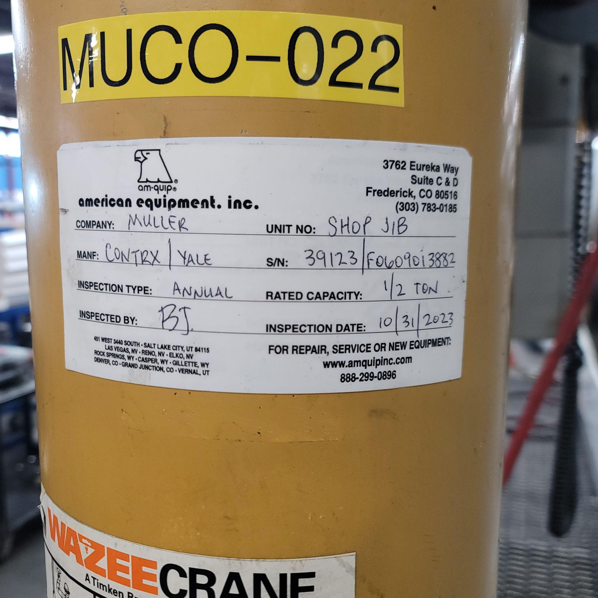 CONTRX CRANES 1/2-TON JIB CRANE, YALE 1/2-TON ELECTRIC CHAIN HOIST W/ PENDANT CONTROL, JIB MODEL - Bild 7 aus 8