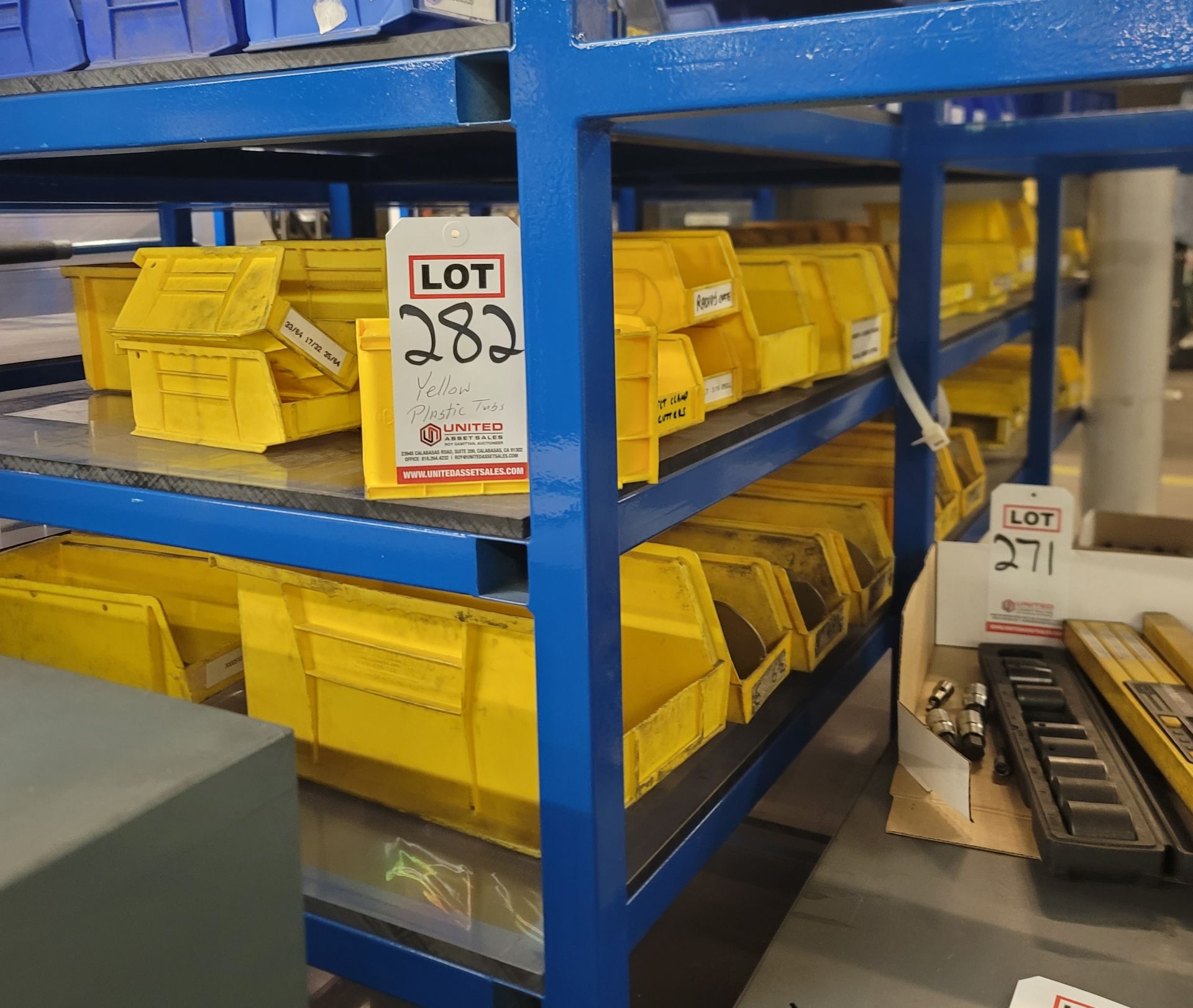 LOT - YELLOW PLASTIC STORAGE BINS, STACKABLE