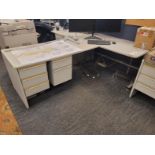 OFFICE DESK, L-SHAPED, 7'6" X 5', CONTENTS NOT INCLUDED