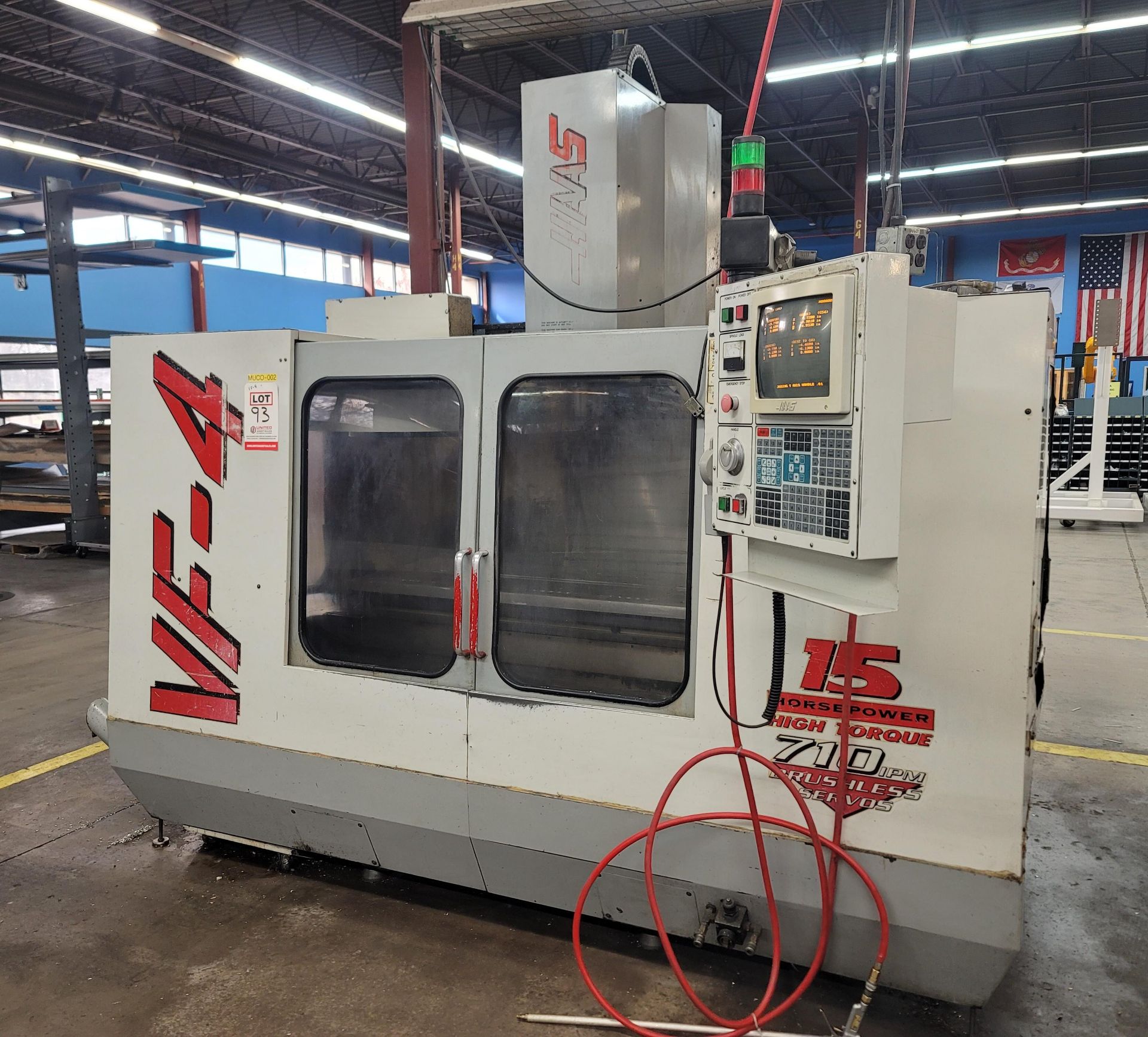 1996 HAAS VF-4 VERTICAL MACHINING CENTER, XYZ TRAVELS: 50" X 20" X 25", TABLE 52" X 18", 7500 RPM, - Image 2 of 12