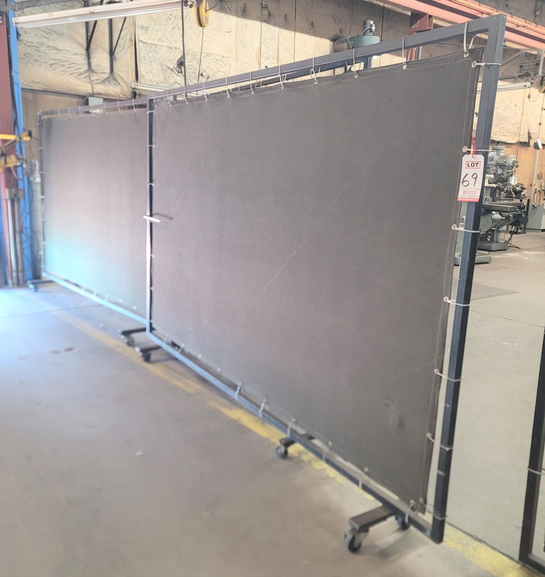 LOT - (3) WELDING SCREENS W/ WHEELS: (2) 6' X 10' AND (1) 6' X 8'