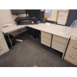 OFFICE DESK, L-SHAPED, 7'6" X 5', CONTENTS NOT INCLUDED