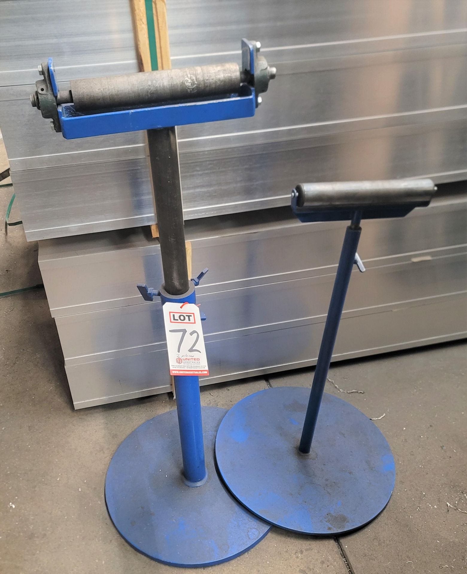 LOT - (2) 11" ROLLER MATERIAL STANDS, HEIGHT ADJUSTABLE