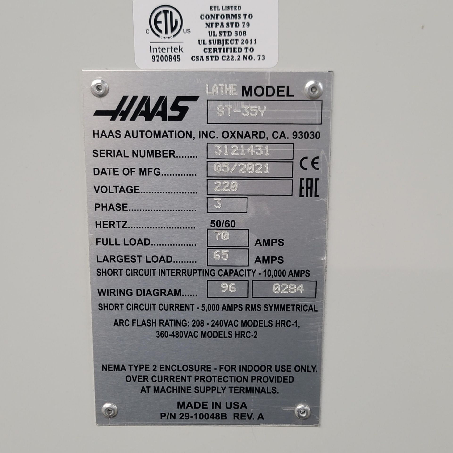 2021 HAAS ST-35Y CNC TURNING CENTER, LIVE MILLING, 12" CHUCK, MAX PART SWING 21" - Image 21 of 21