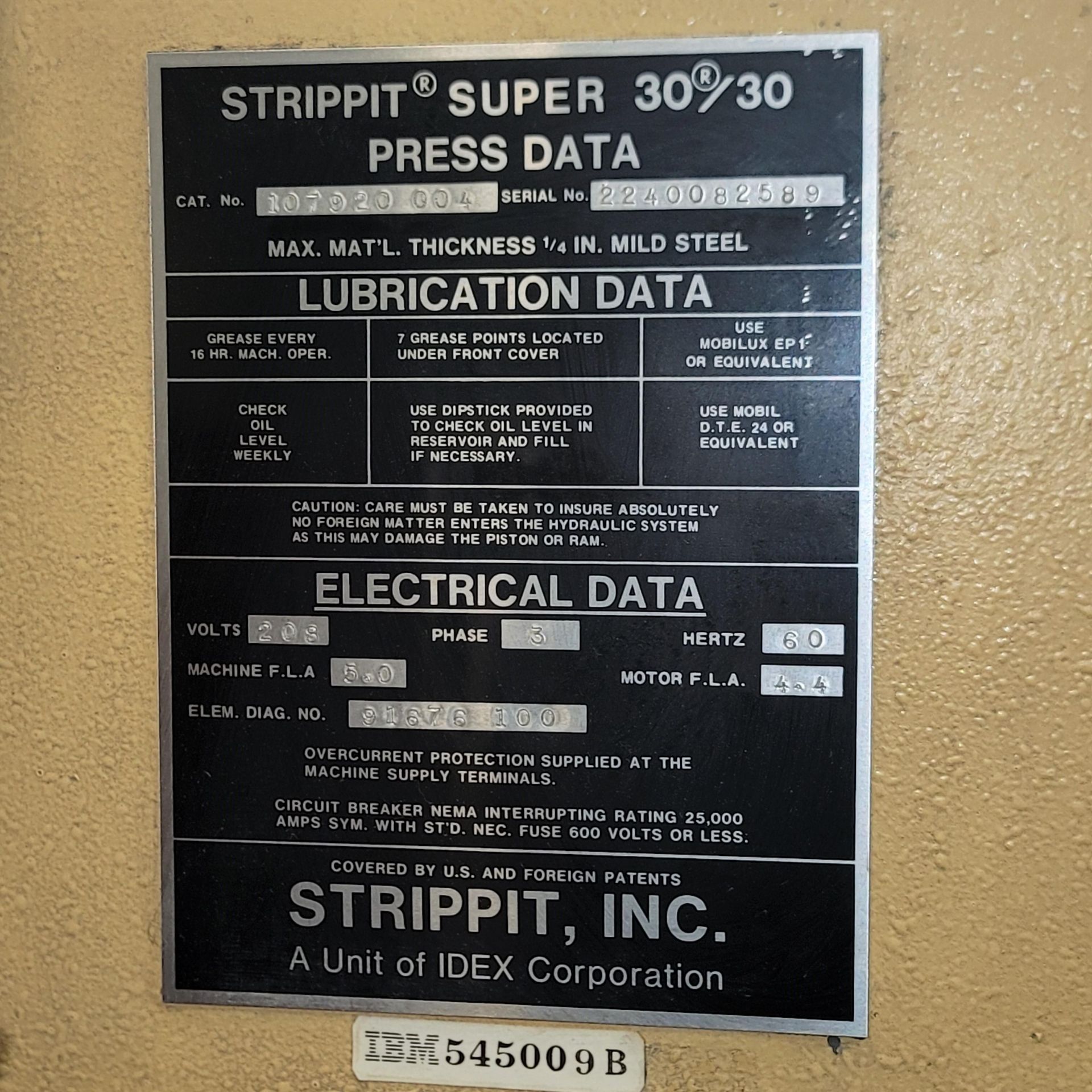 STRIPPIT SUPER 30/30 AG SINGLE-STATION PUNCH PRESS, CAT. NO. 107920 004, S/N 2240082589, PC CONTROLS - Image 6 of 10