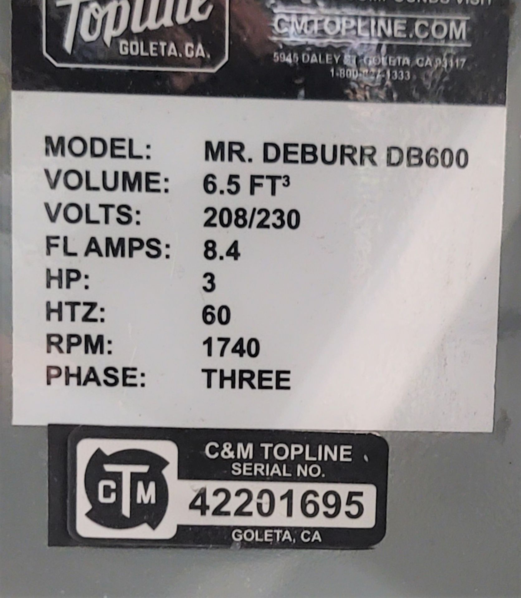 C&M TOPLINE MR. DEBURR VIBRATORY FINISHER, MODEL DB600, 6.5 CU. FT., 203/230 VAC, 3 PHASE, 3 HP - Image 5 of 5