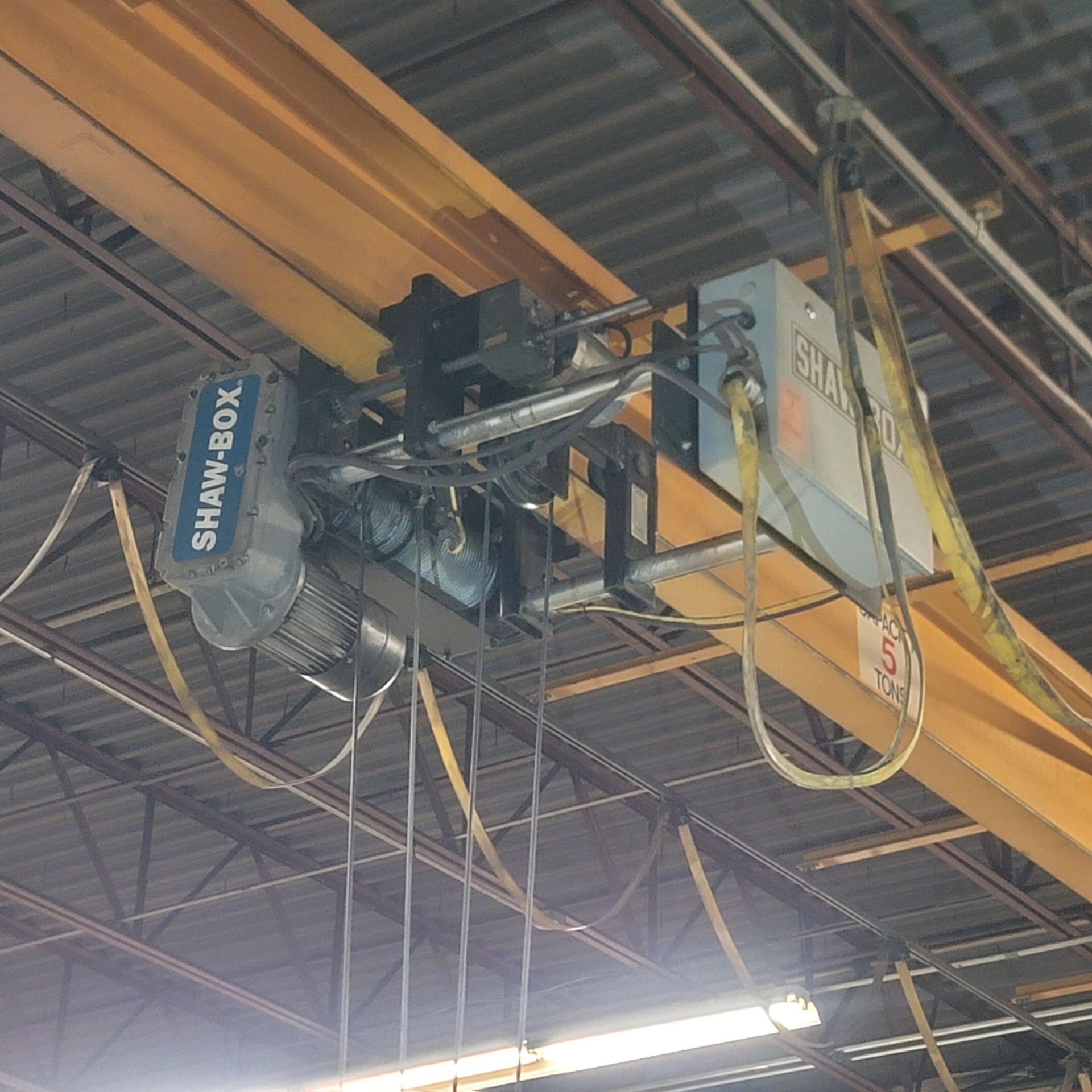 WAZEE 5-TON ELECTRIC BRIDGE CRANE W/ SHAW-BOX 5-TON HOIST, BRIDGE S/N 2535-5, BRIDGE SPAN IS APPROX. - Image 2 of 10