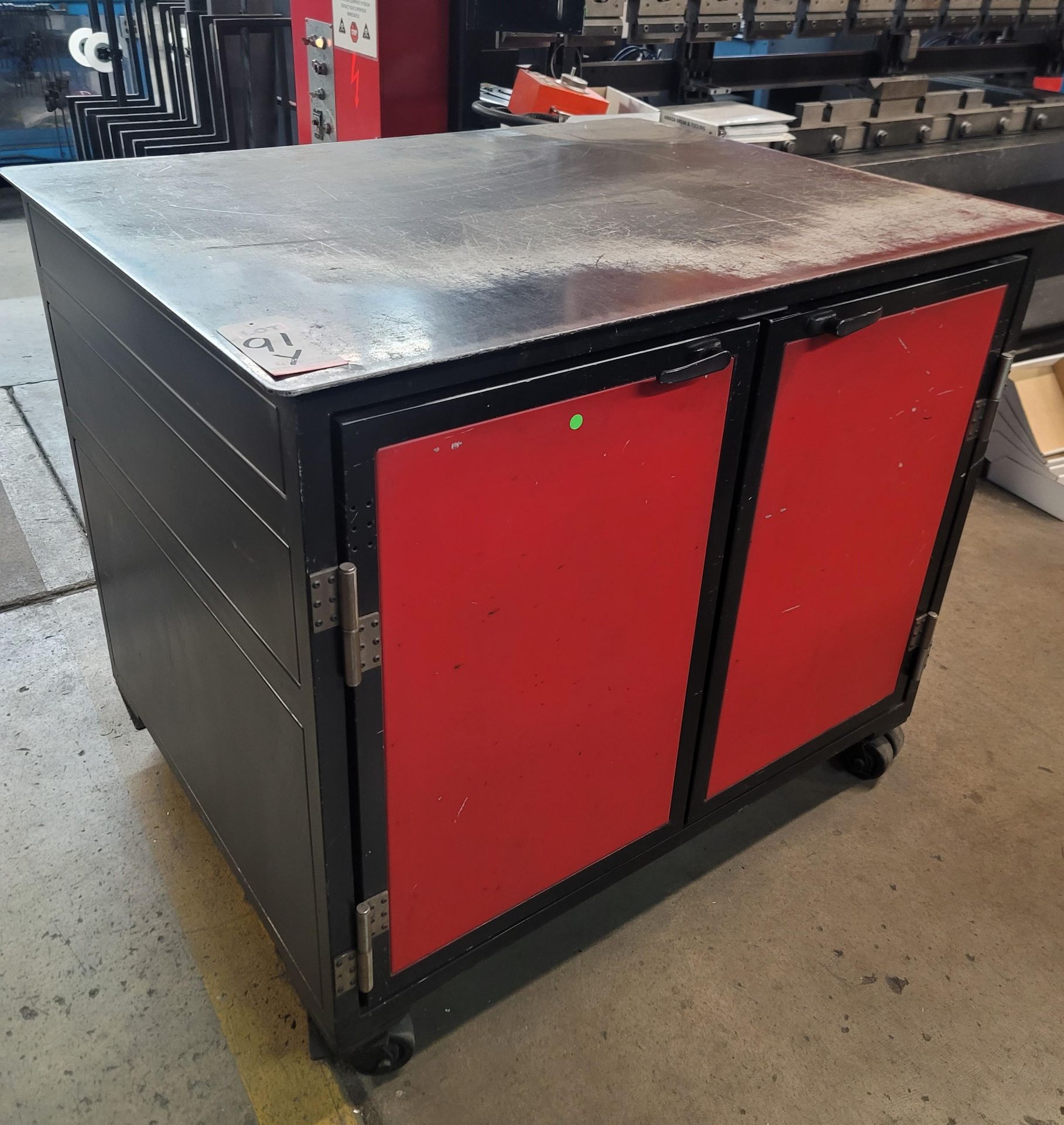 BRAKE DIE CABINET, 53" X 40" X 46" HT, ON CASTERS, CONTENTS NOT INCLUDED