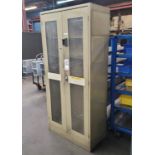 2-DOOR STORAGE CABINET W/ SEE THROUGH DOORS, 3' X 18" X 78" HT, INTERIOR BACK OF CABINET SUPPORTS