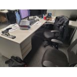 OFFICE DESK, L-SHAPED, 7'6" X 5', CONTENTS NOT INCLUDED