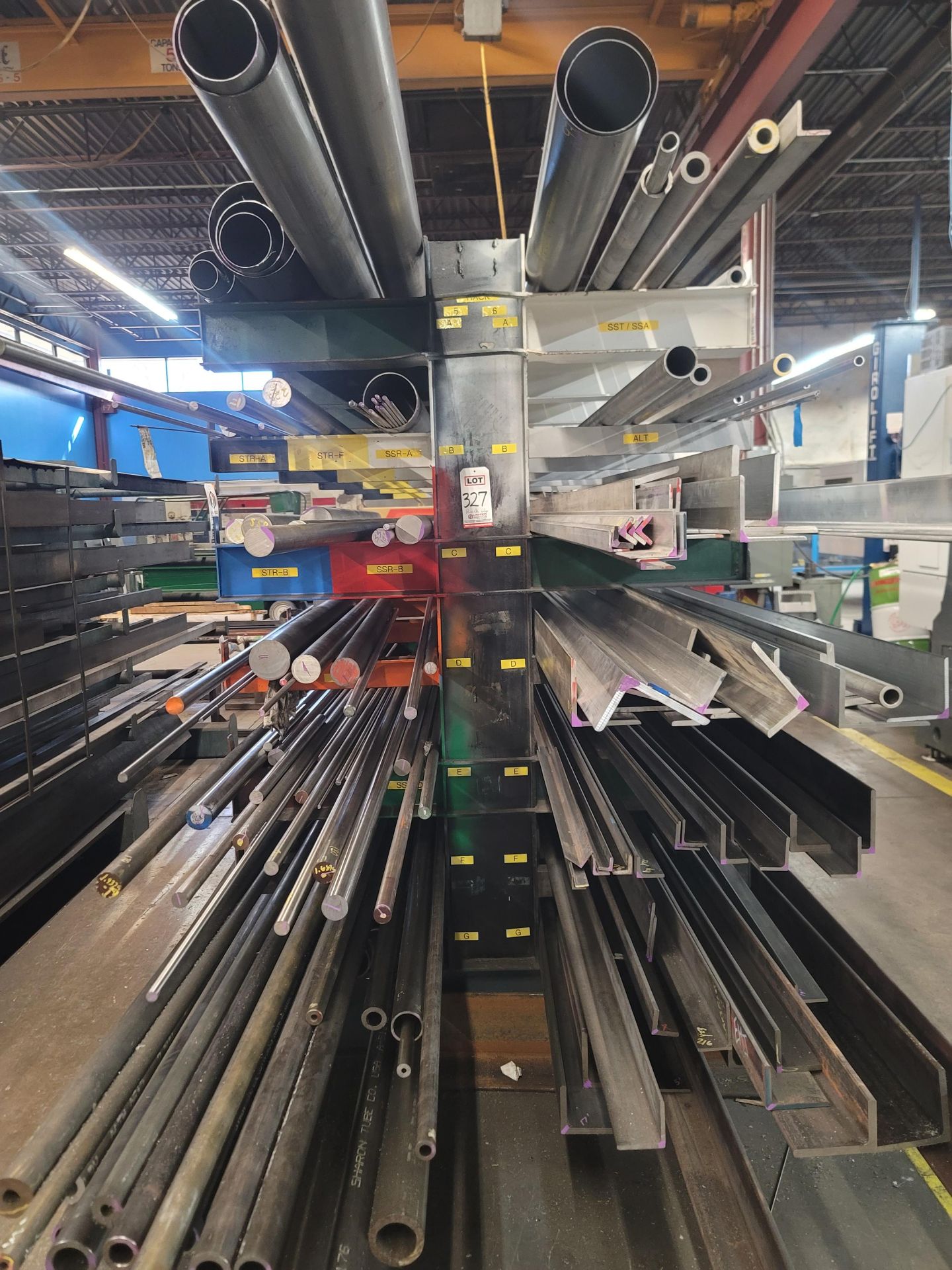 WELDED CANTILEVER MATERIAL RACK, DOUBLE-SIDED, 12' X 6' X 89" HT, 23" ARMS, CONTENTS NOT