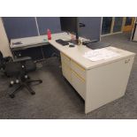 OFFICE DESK, L-SHAPED, 7'6" X 5', CONTENTS NOT INCLUDED