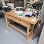 WOODWORKER'S 4-DRAWER BENCH, 5' X 20", W/ 13" WOOD SCREW VISE, STEEL VISE NOT INCLUDED